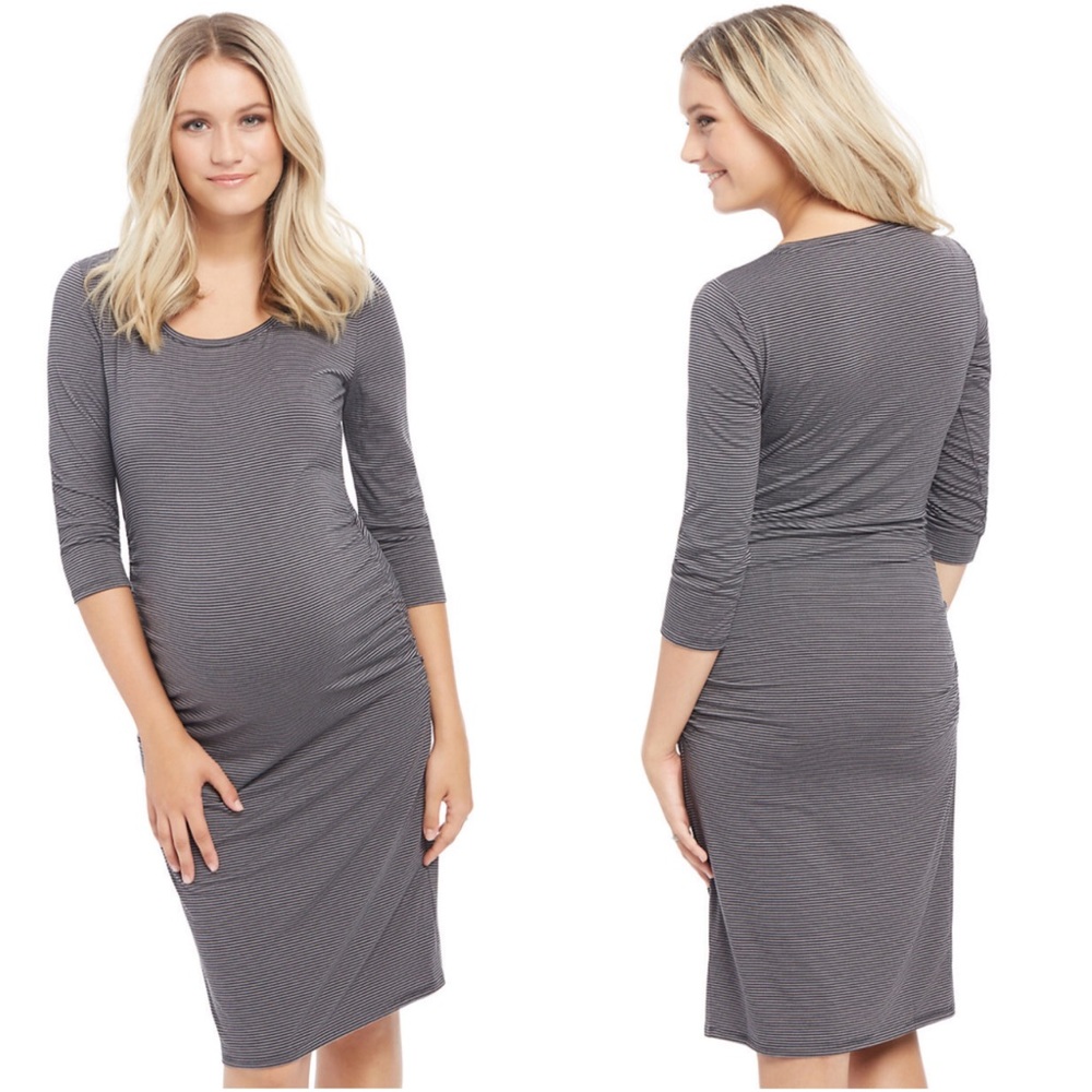Oh Baby by Motherhood Gray Striped Dress Maternity